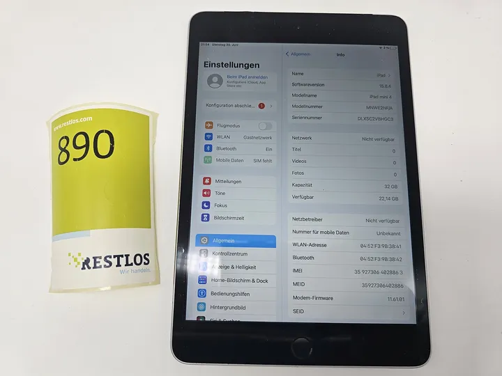 iPad Mini 4 32GB + Simkartenslot
